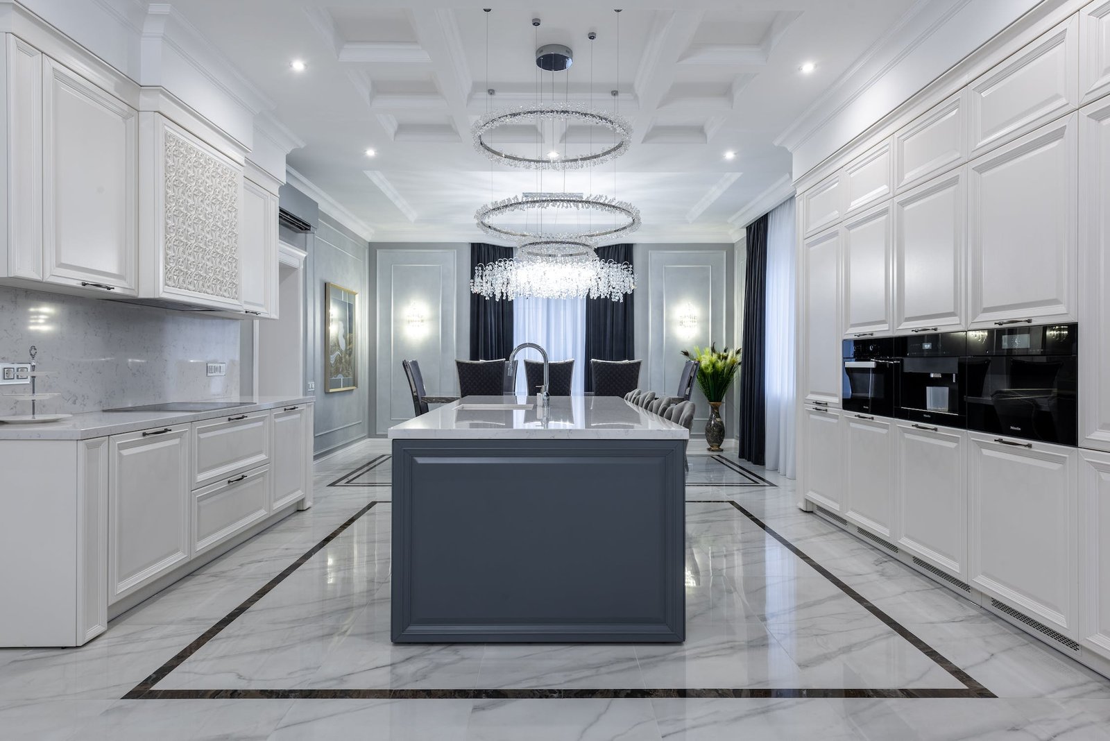 whte kitchen with grey details